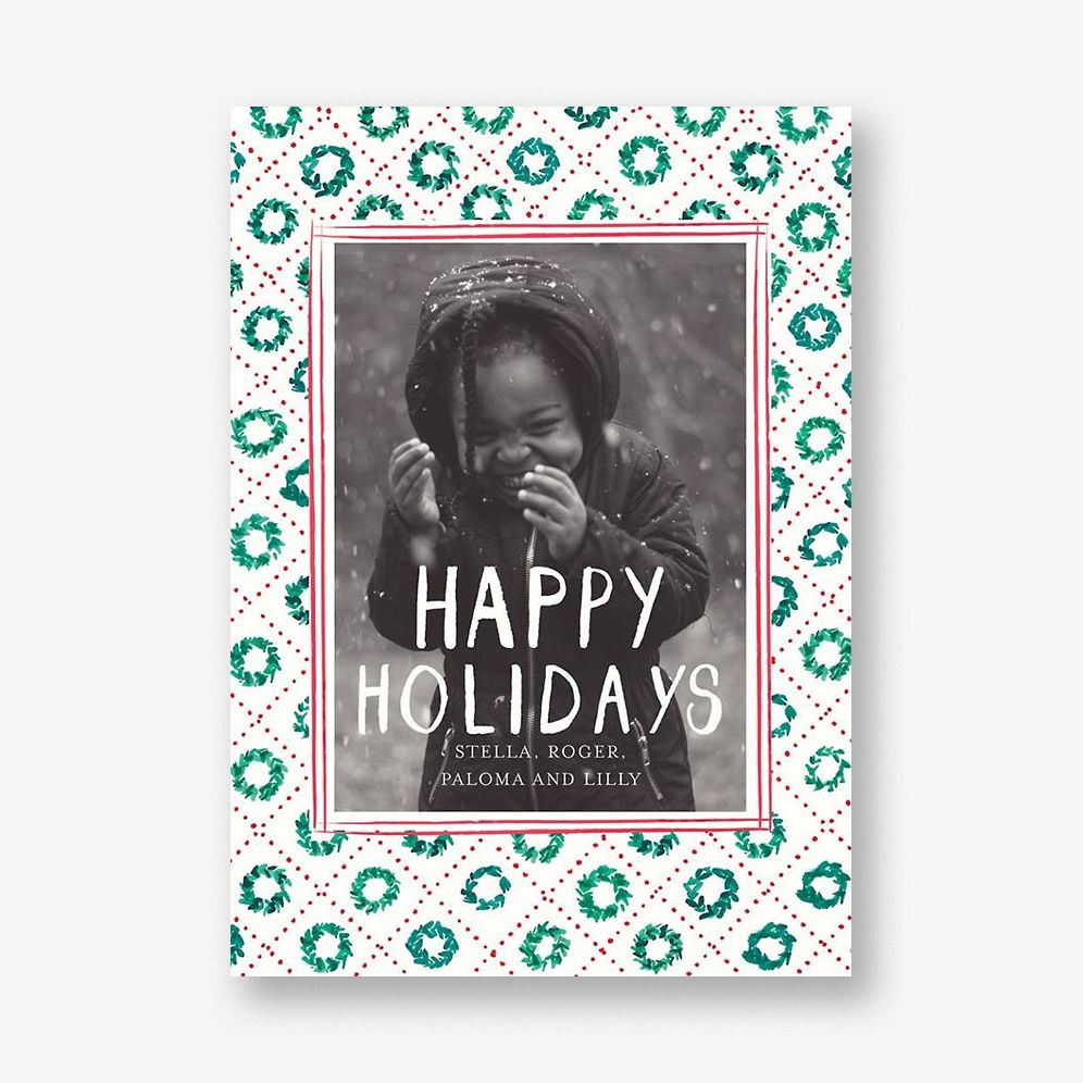 Quilted Wreath Frame Holiday Photo Card