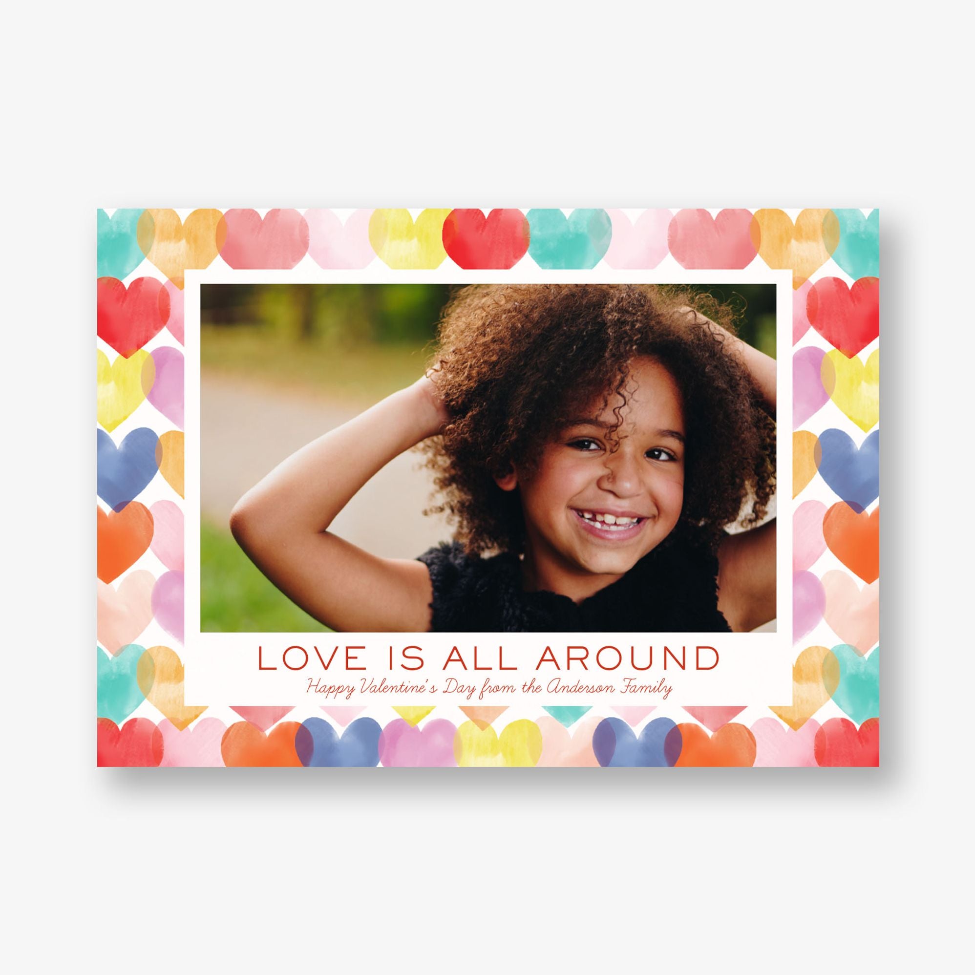 Watercolor Hearts Valentine Photo Card