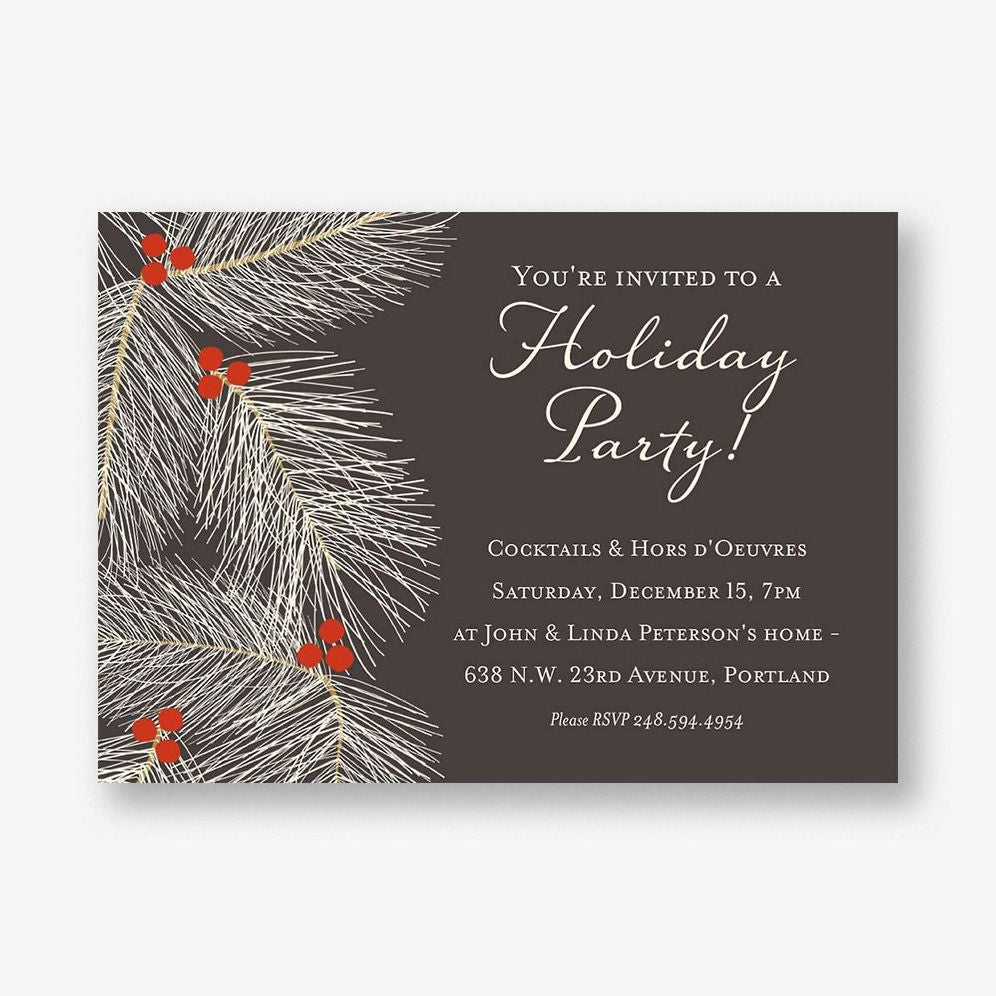 Slate Pine Branches Holiday Party Invitation