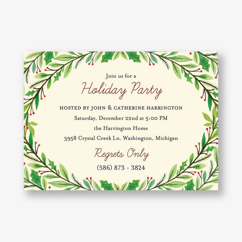 Watercolor Holly Holiday Party Invitation