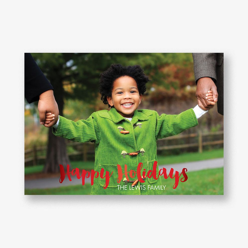 Foil Stamped Brush Horizontal Happy Holidays Photo Card