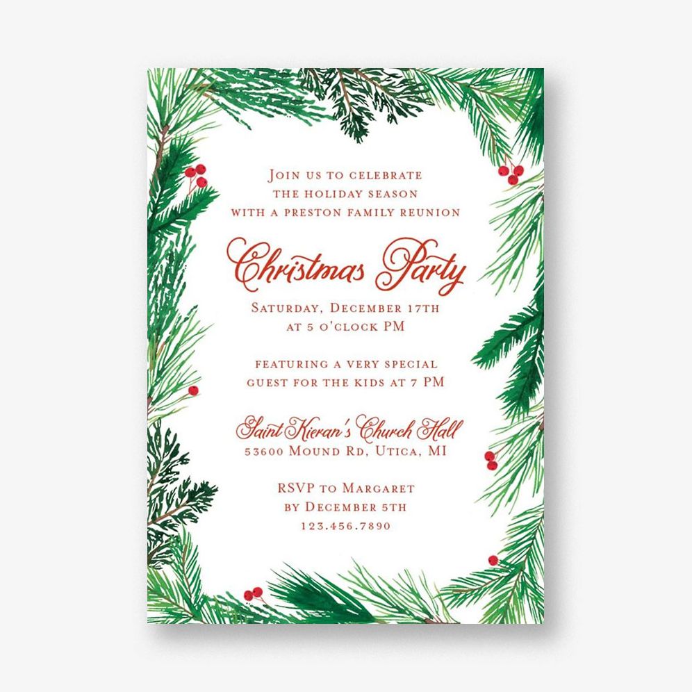 Pine Wreath Holiday Party Invitation