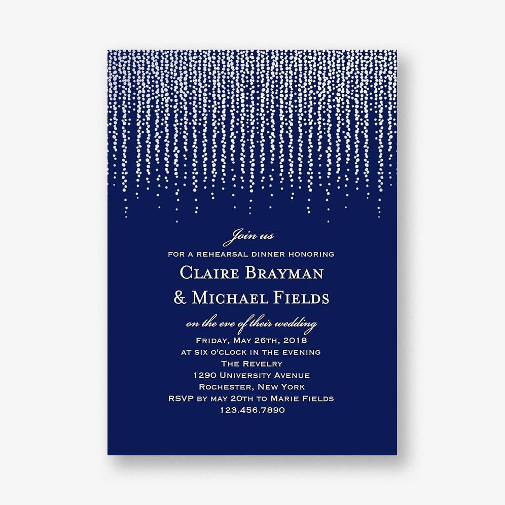 Silver Foil Stamped Chandelier Rehearsal Dinner Invitation