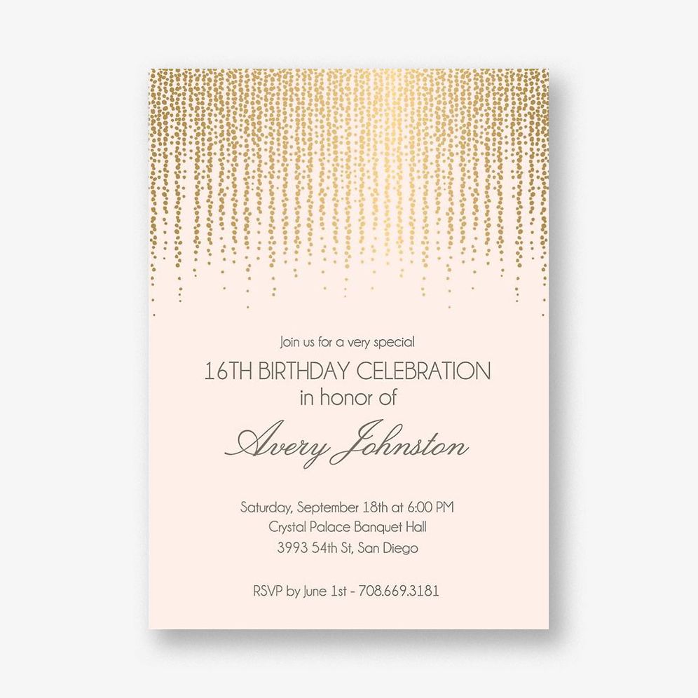 Gold Foil Stamped Chandelier Birthday Party Invitation