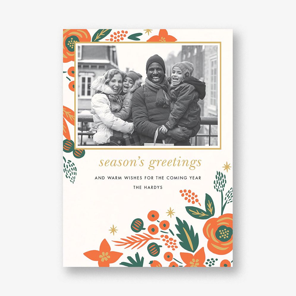 Letter Press Pointsettia Holiday Photo Card