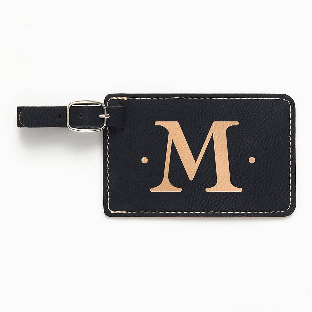 Single Initial Monogram Black Luggage Tag
