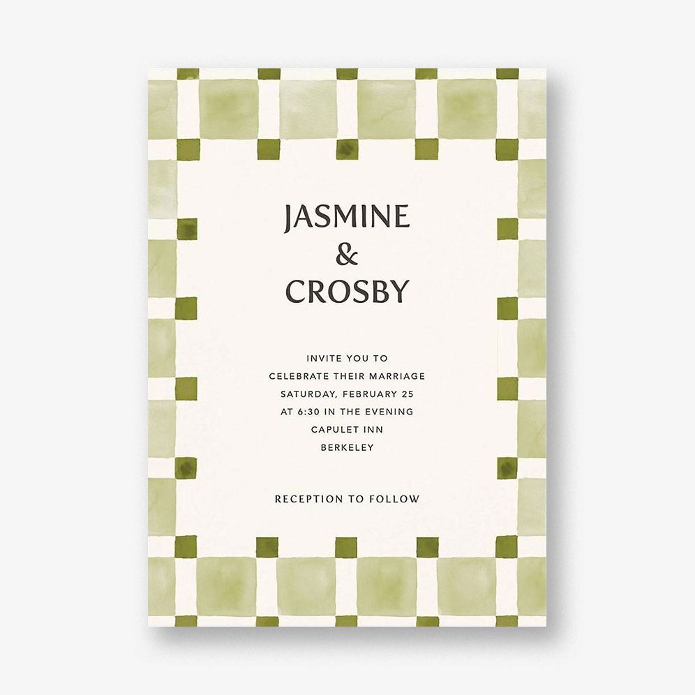 Organic Check Green Wedding Invitation