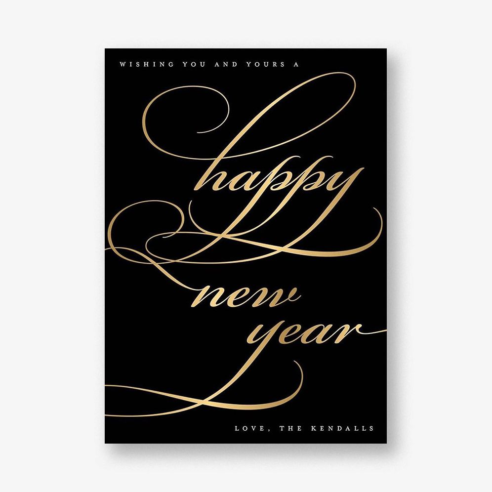Classic Flourish Foil Script New Year Card