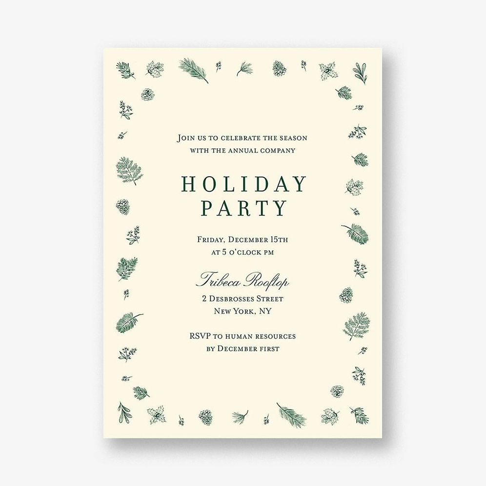 Delicate Greenery Holiday Party Invitation