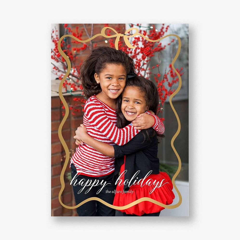 Wiggle Bow Border Foil Holiday Photo Card