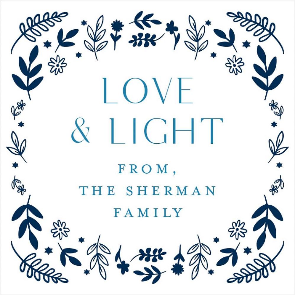 Blue Floral Hanukkah Gift Tag Label