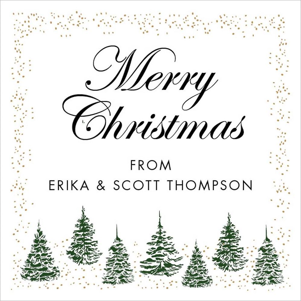 Snowy Winter Green Tree Border Holiday Gift Tag Label