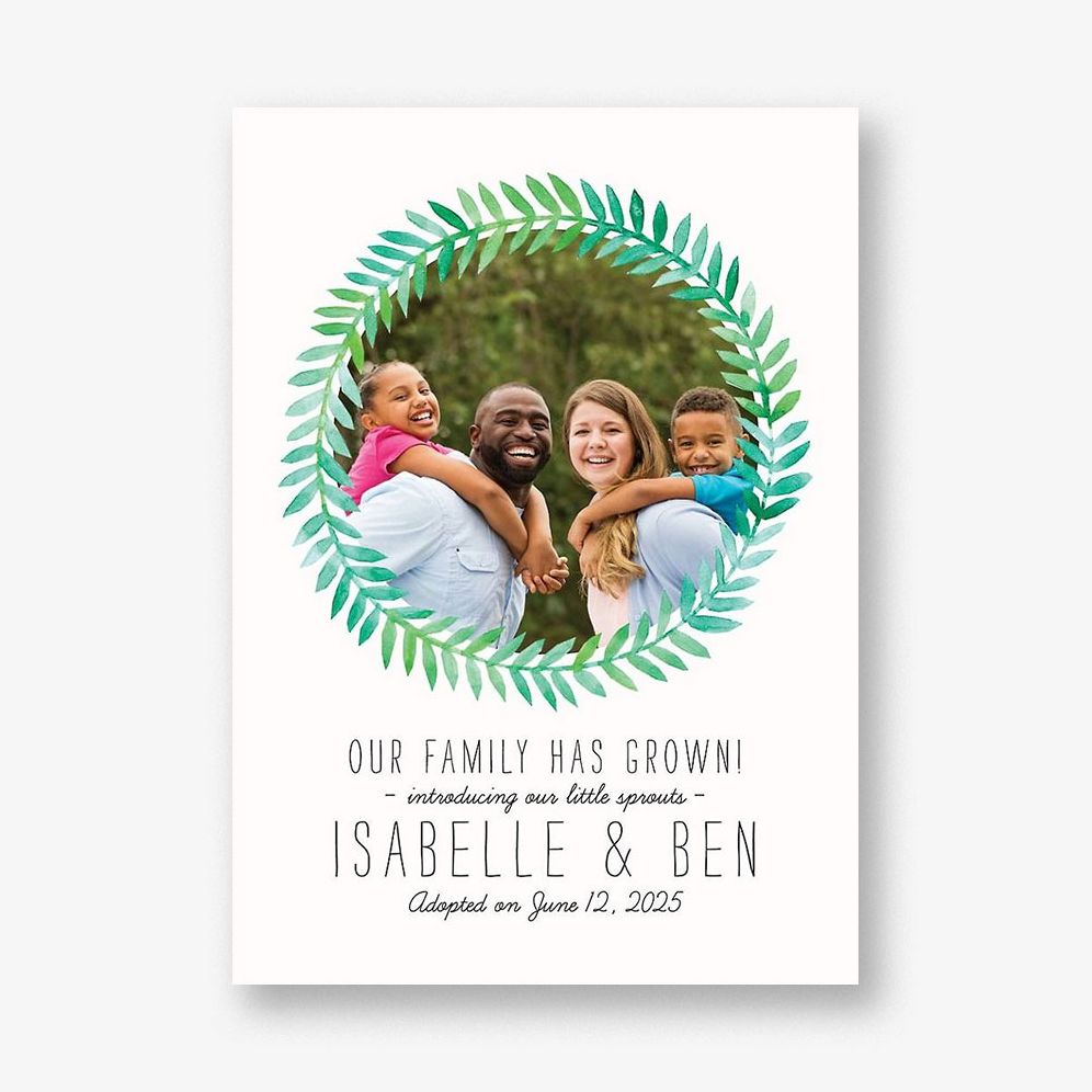 Watercolor Laurel Frame Photo Adoption Announcement