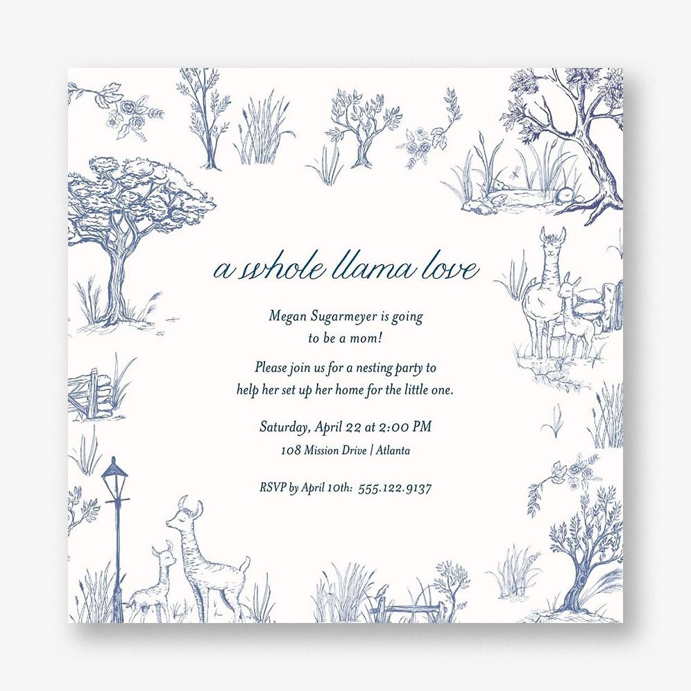 Llama Toile Nesting Party Invitation