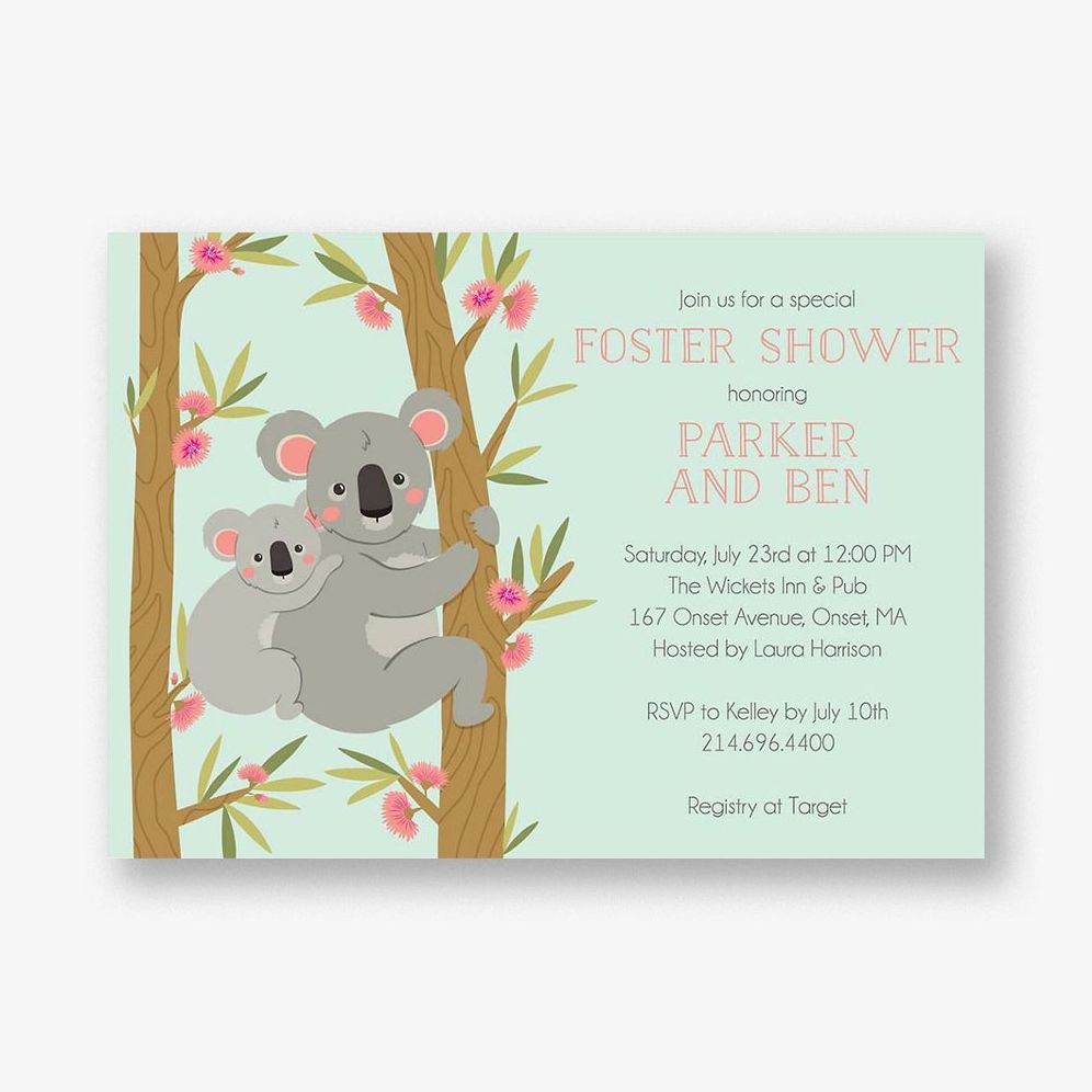 Koala Family Foster Shower Invitation