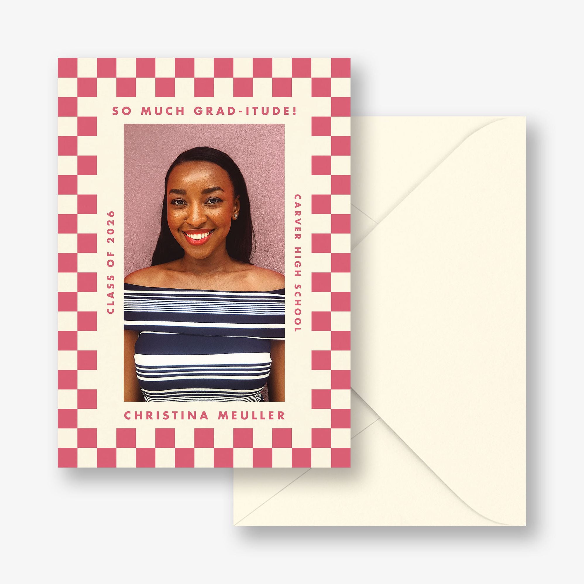 Checkered Frame Photo Graduation Announcement