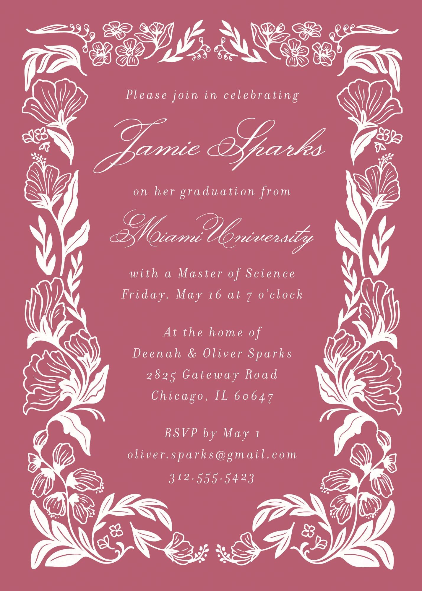 Wild Floral Frame Graduation Invitation