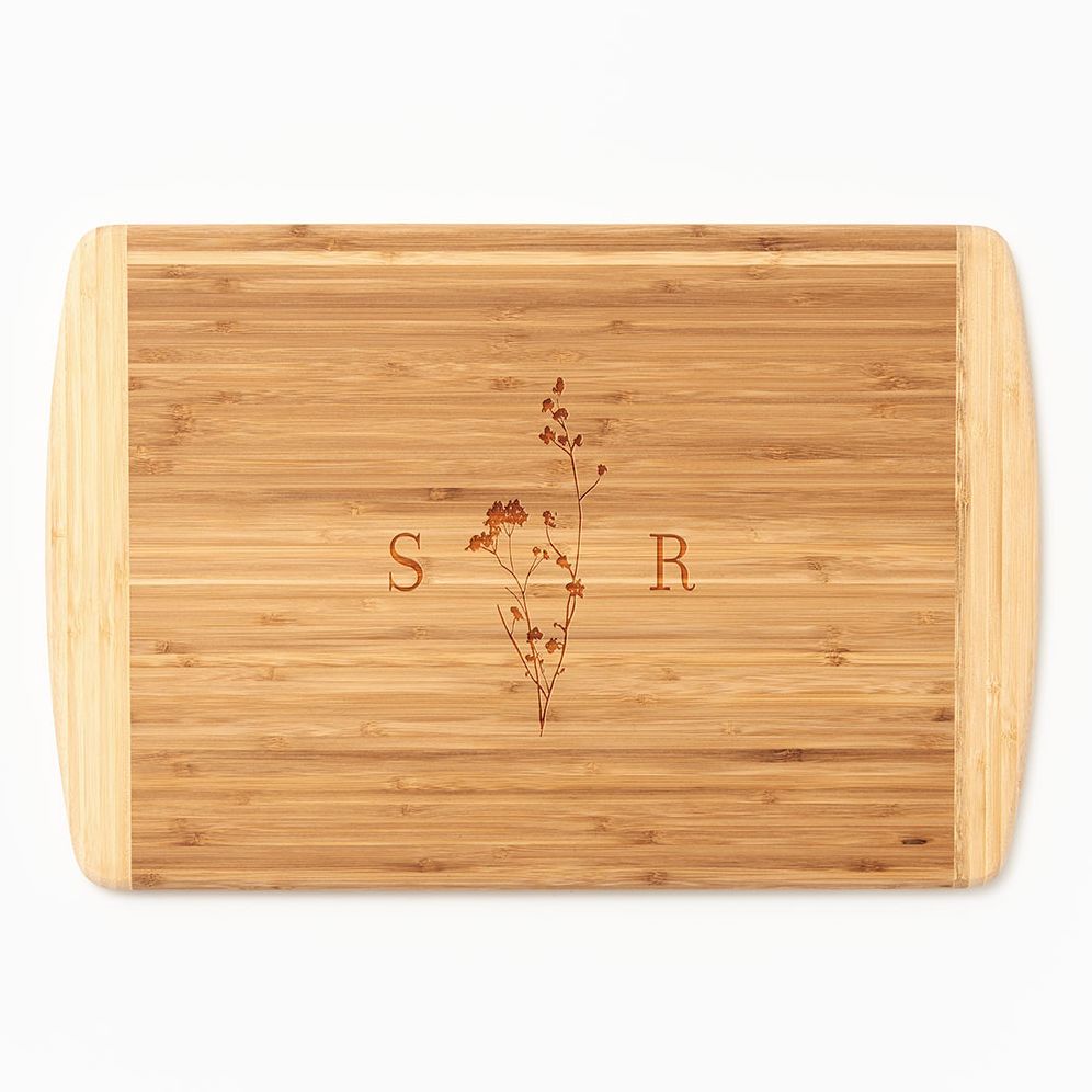 Dried Floral Monogram Two-Tone Cutting Board