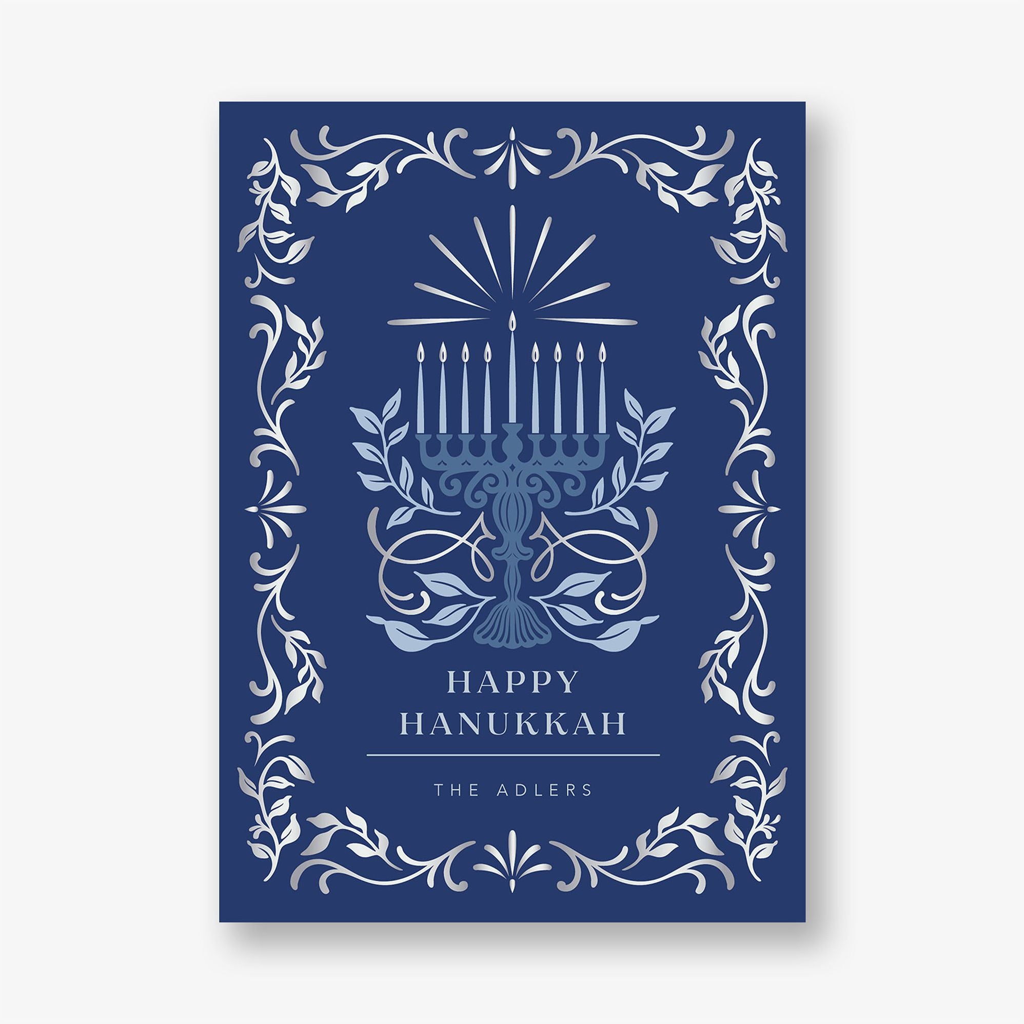 Radiant Menorah Foil Frame Holiday Card