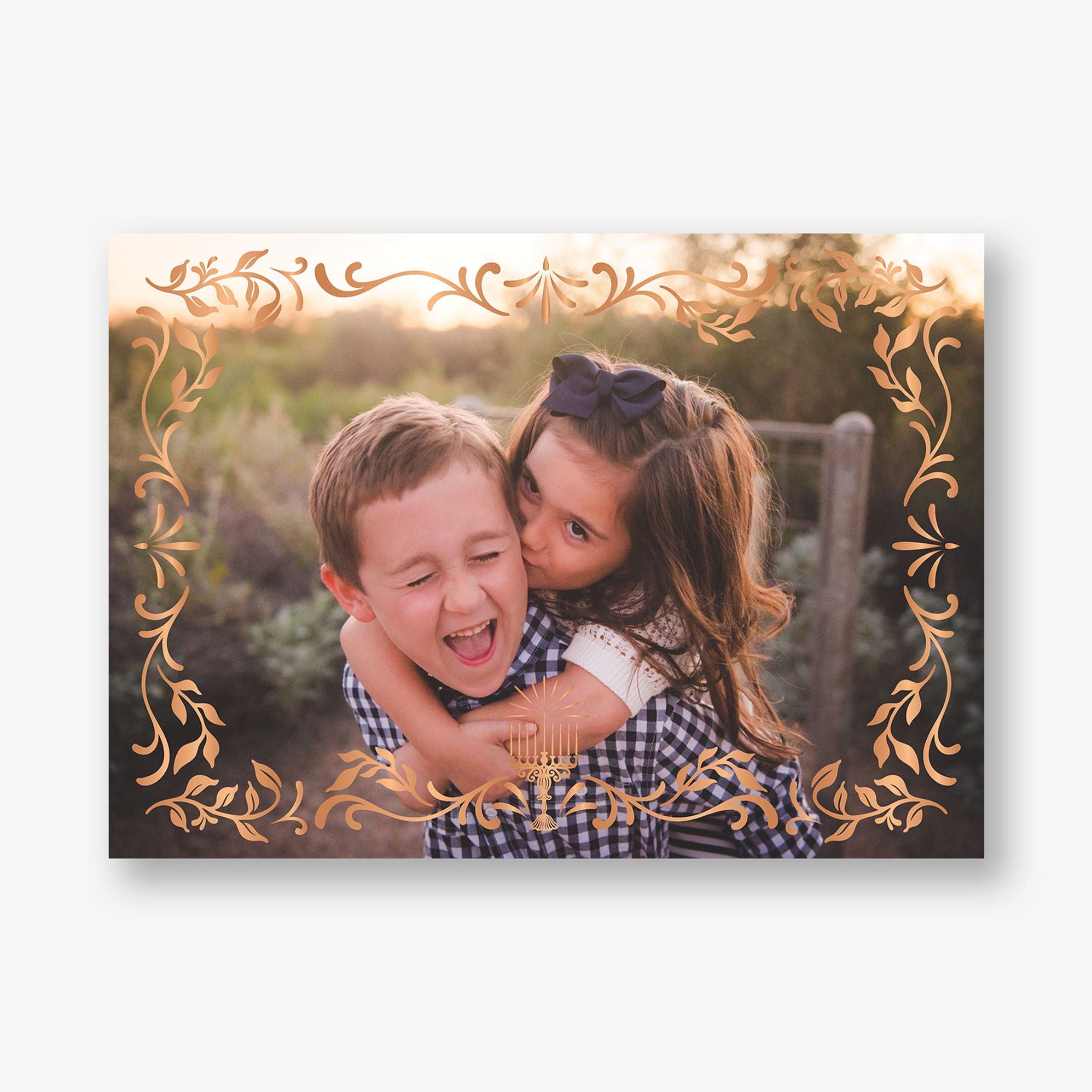 Botanical Menorah Foil Frame Holiday Photo Card