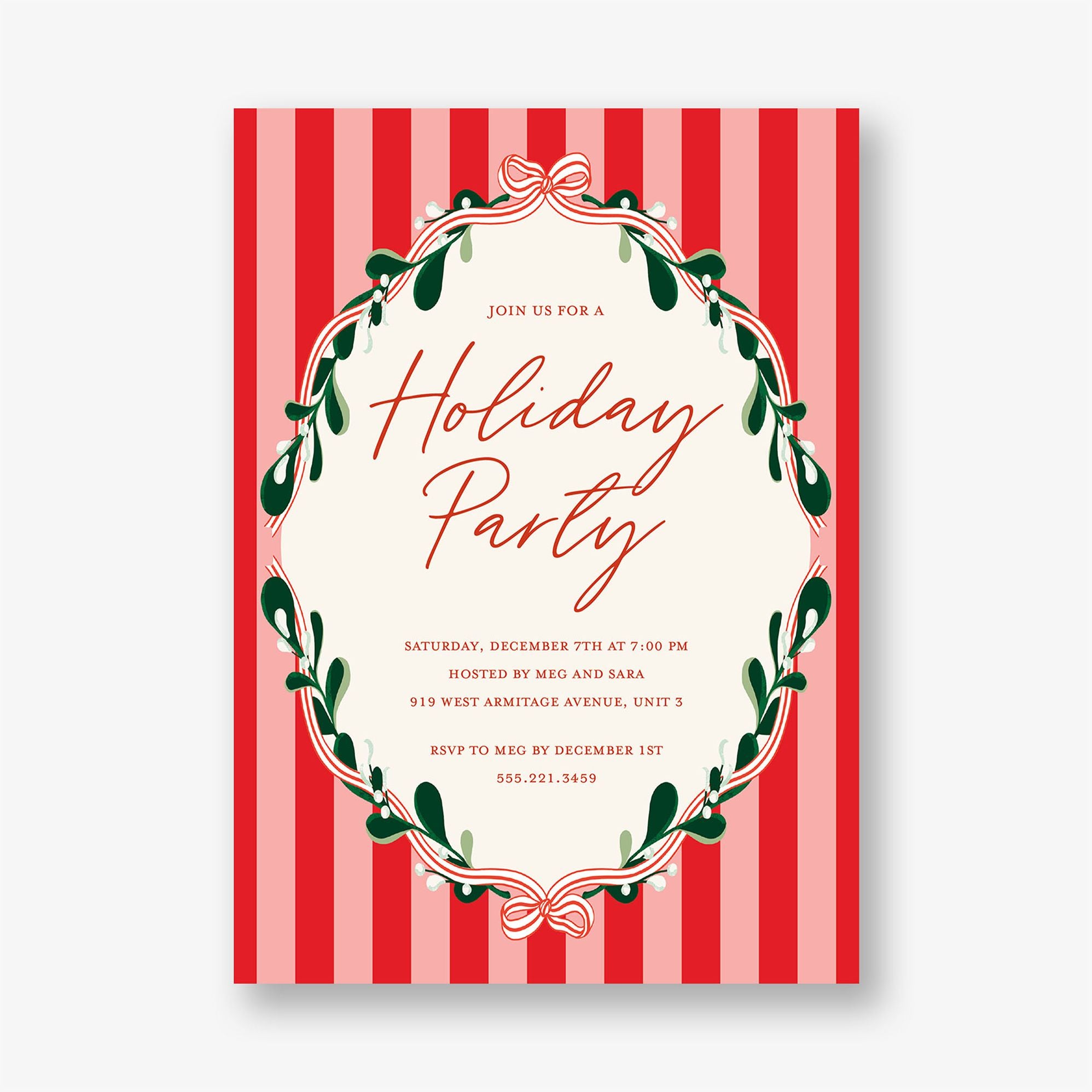Holly and Stripes Party Invitation