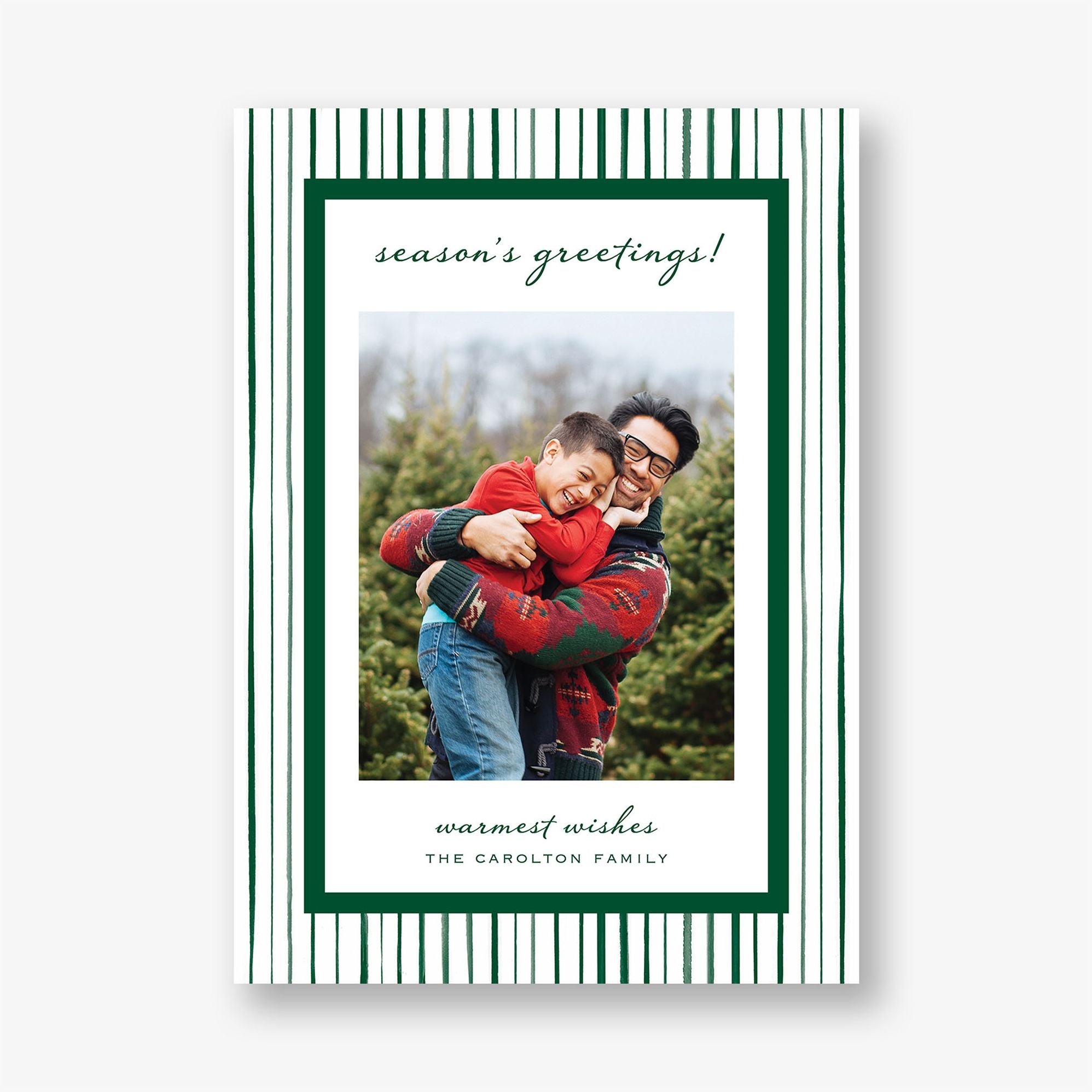 Watercolor Stripe Border Holiday Photo Card