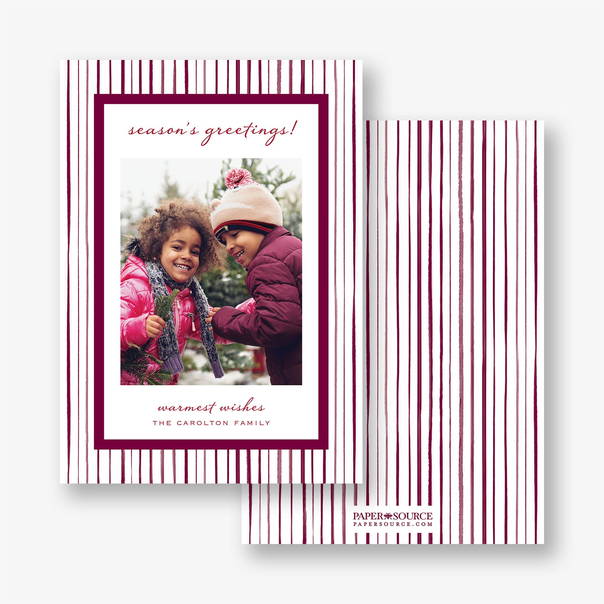 Watercolor Stripe Border Holiday Photo Card