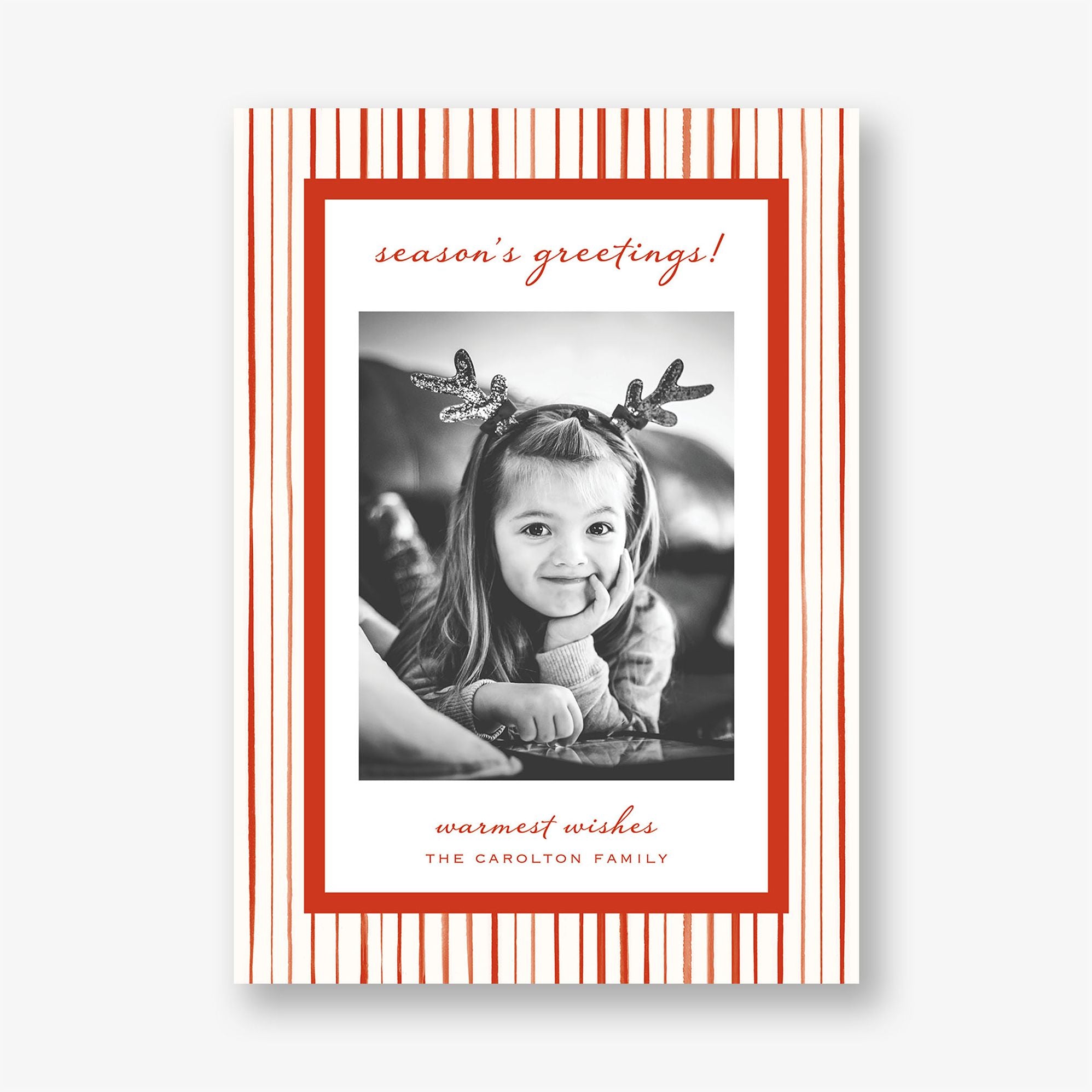 Watercolor Stripe Border Holiday Photo Card