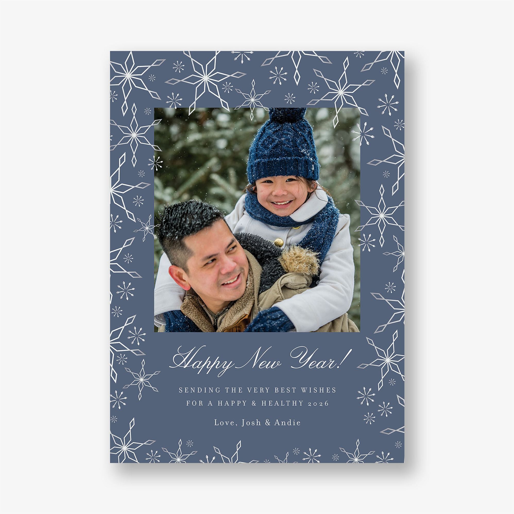 Scattered Snowflakes Foil New Years Photo Card