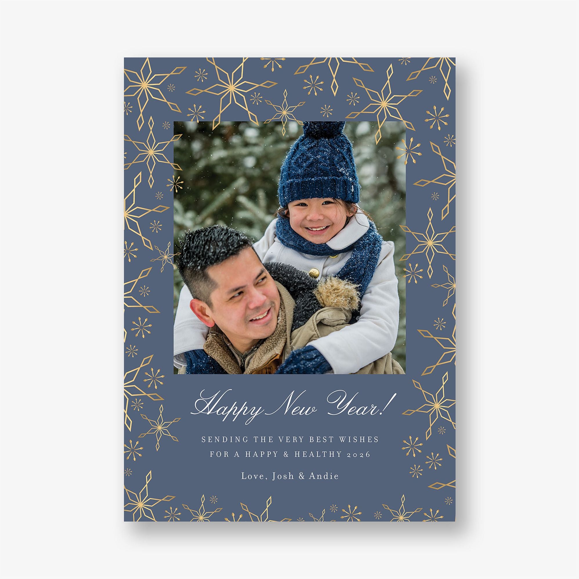 Scattered Snowflakes Foil New Years Photo Card