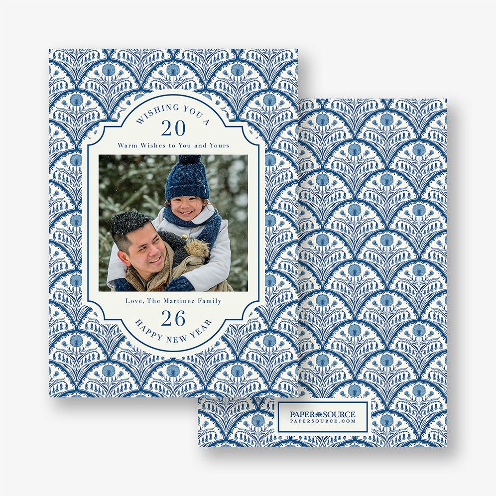 Floral Scallop New Years Photo Card