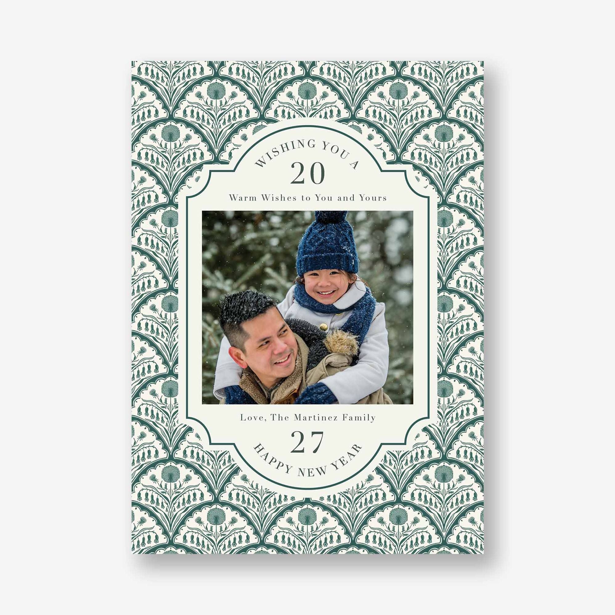 Floral Scallop New Years Photo Card