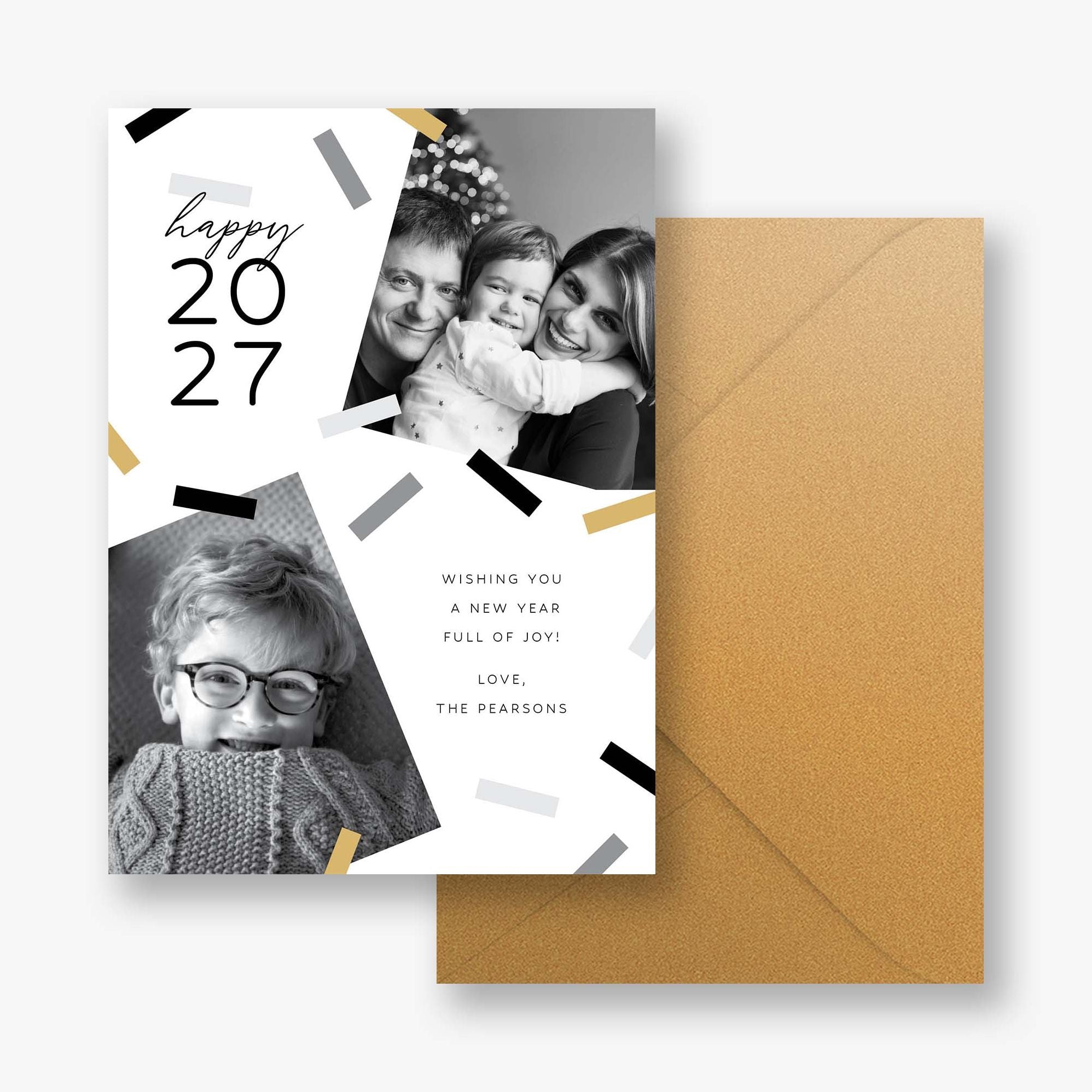 Cheerful Confetti New Years Photo Card