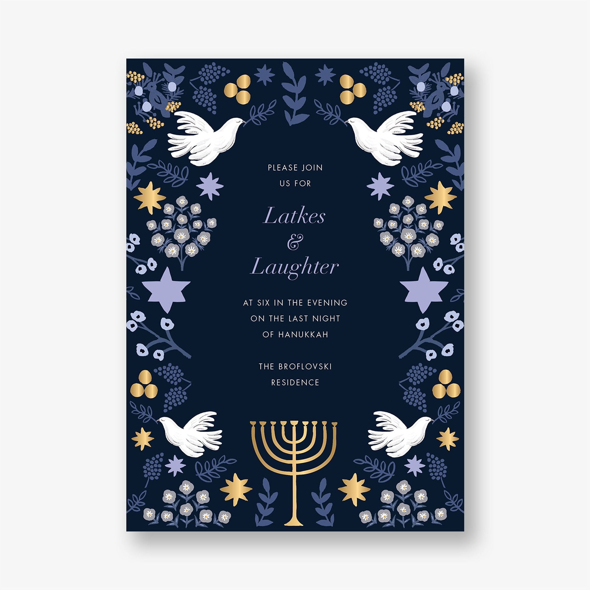 Laurel Hanukkah Foil Holiday Party Invitation