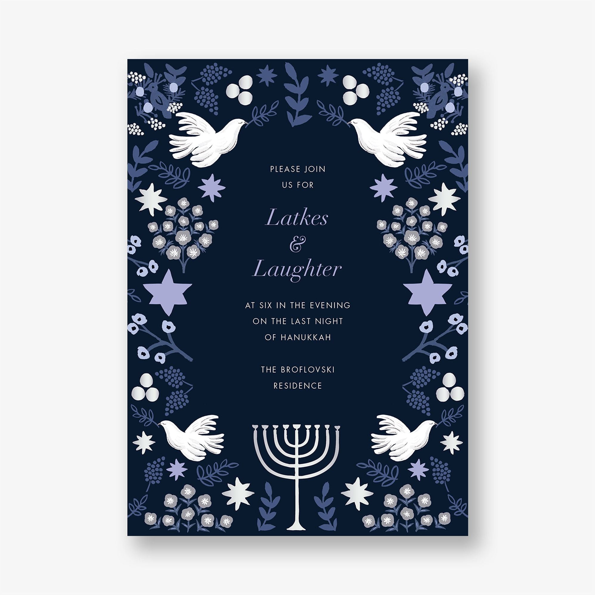 Laurel Hanukkah Foil Holiday Party Invitation