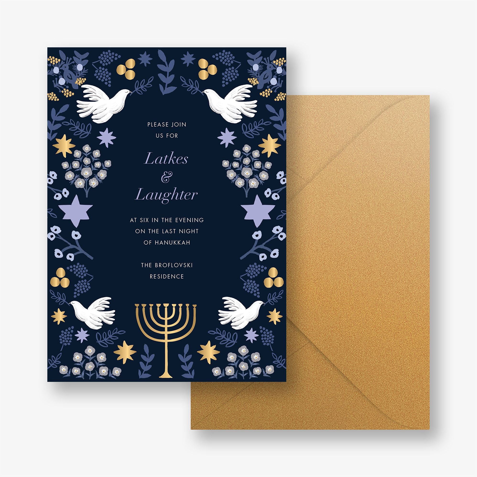 Laurel Hanukkah Foil Holiday Party Invitation