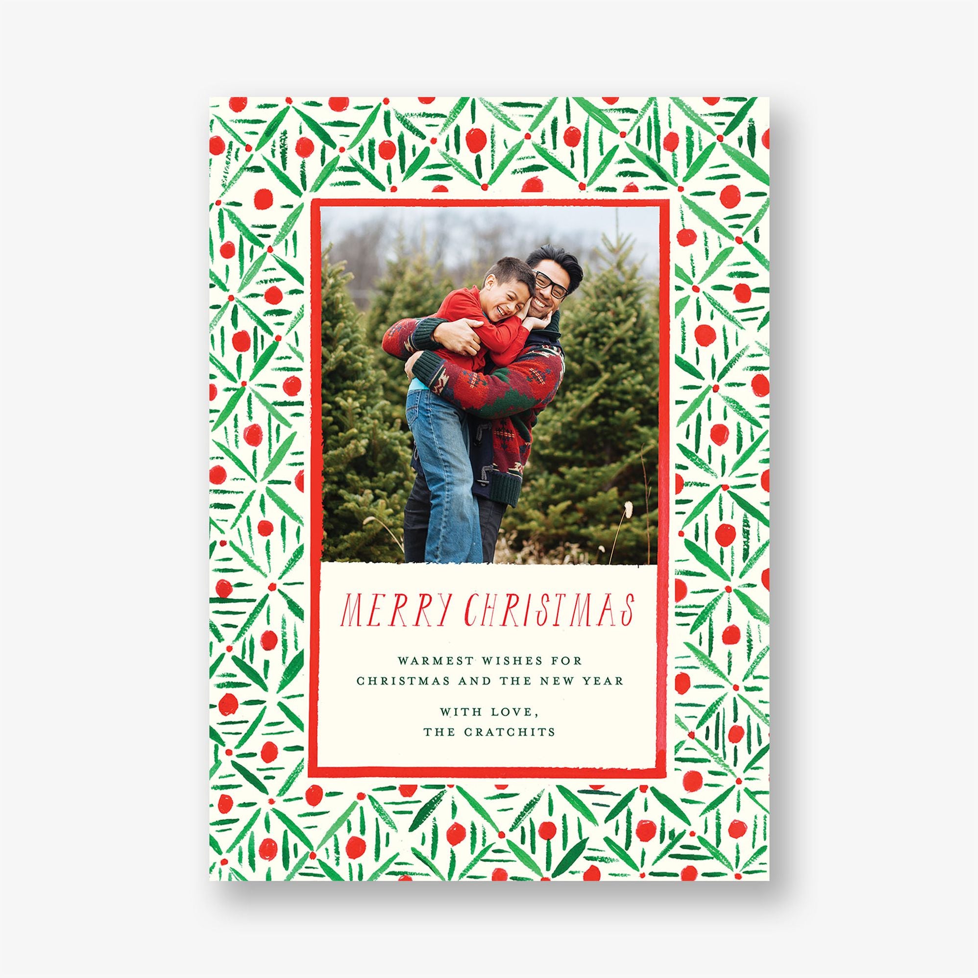 Red and Green Pattern Holiday Photo Card