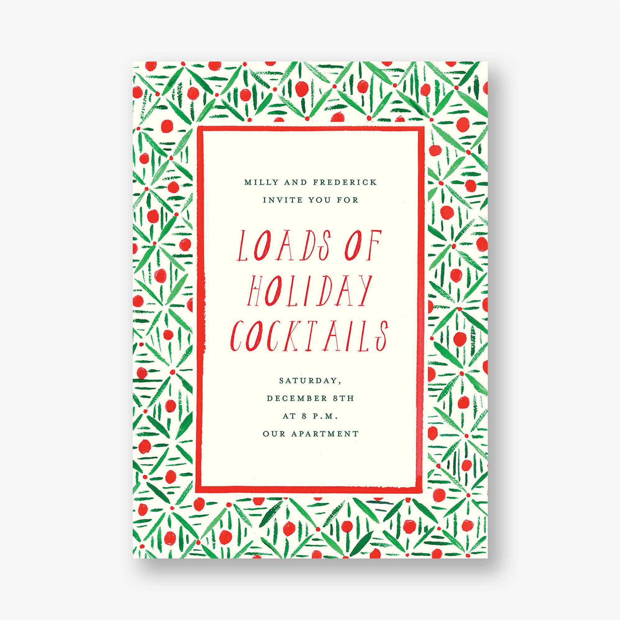 Red and Green Pattern Holiday Party Invitation