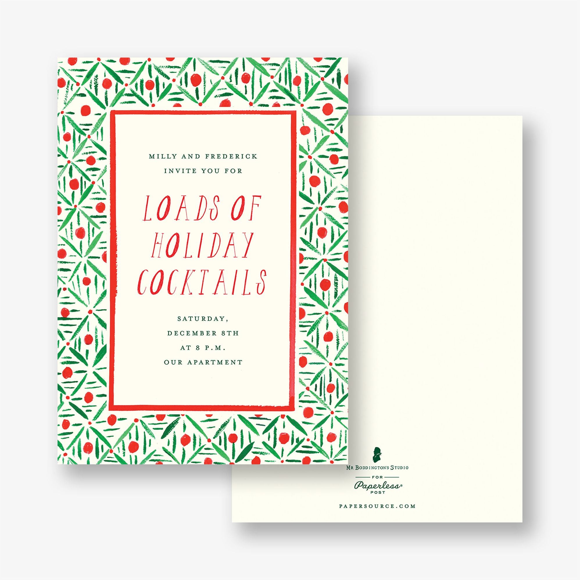 Red and Green Pattern Holiday Party Invitation
