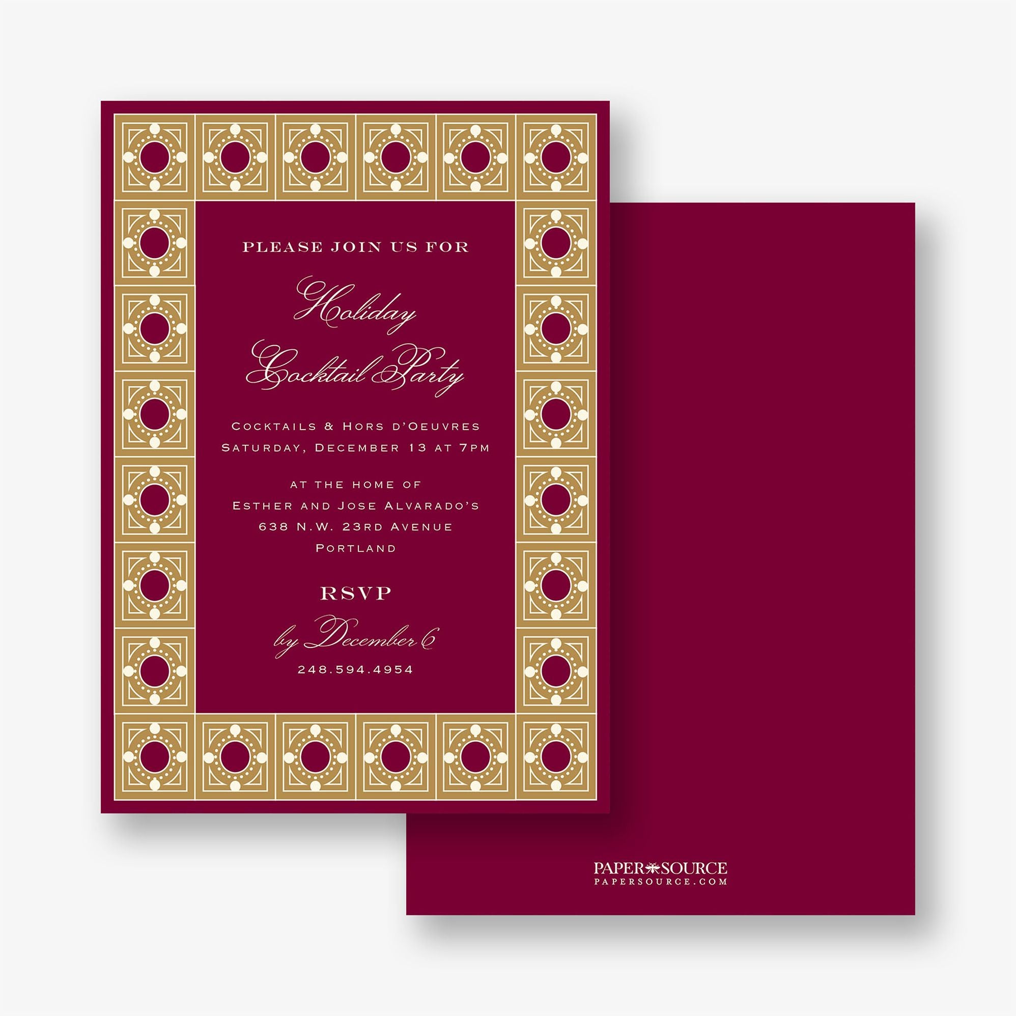 Garnet Tile Frame Holiday Party Invitation