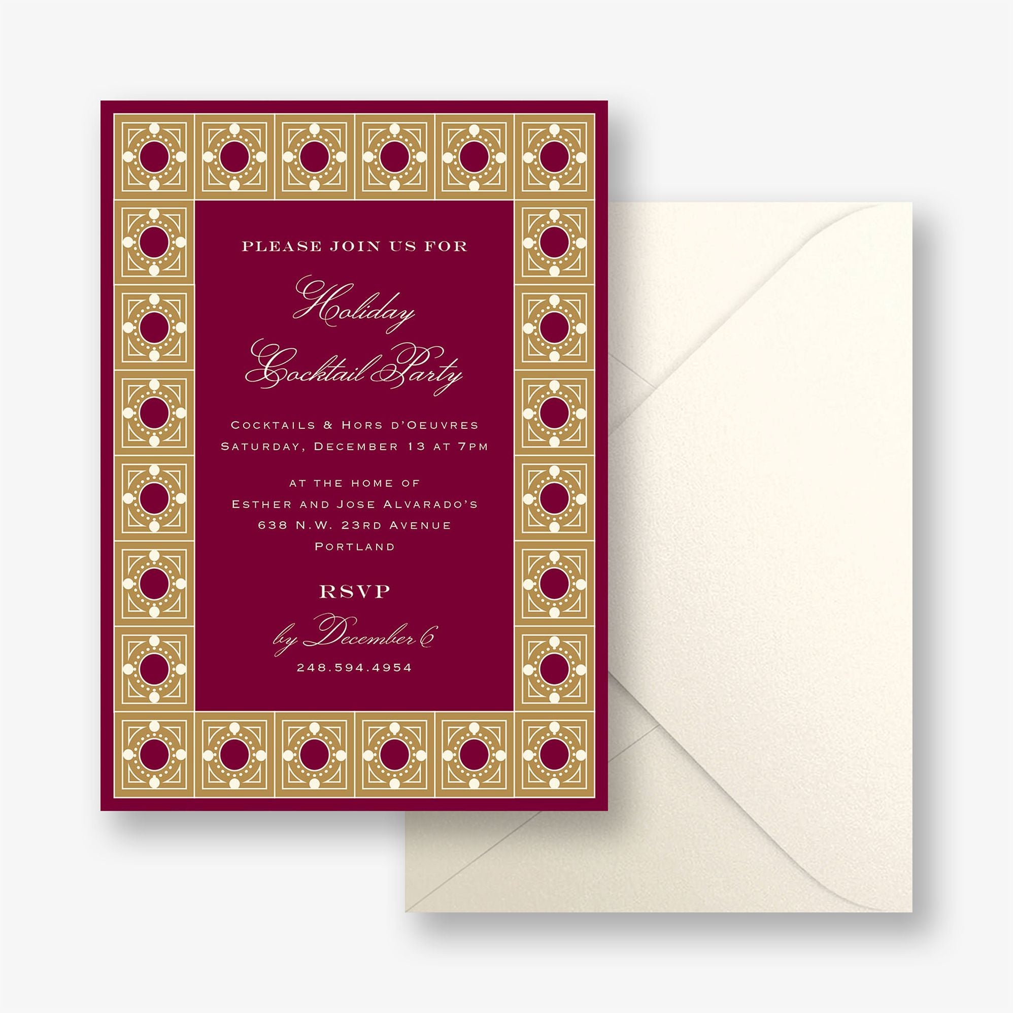 Garnet Tile Frame Holiday Party Invitation