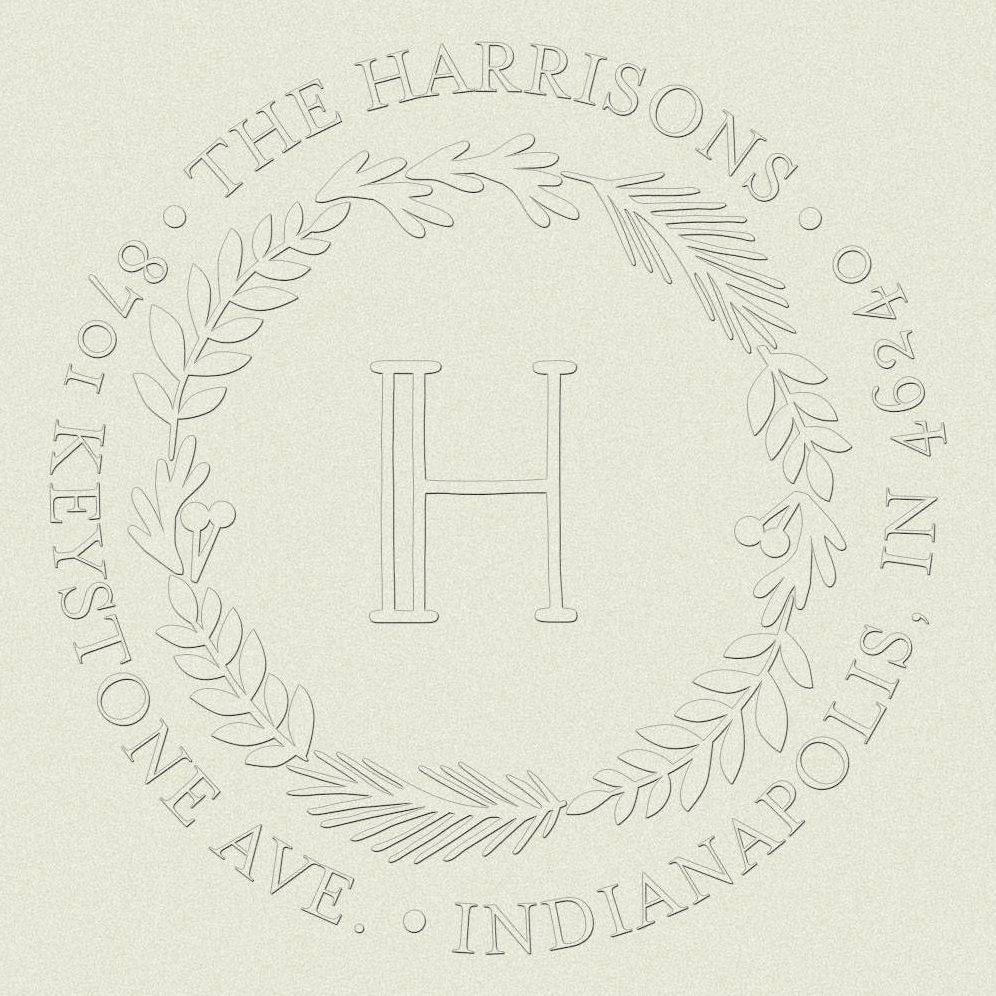 Monogram Wreath Custom Embosser Plate with Embossing Tool