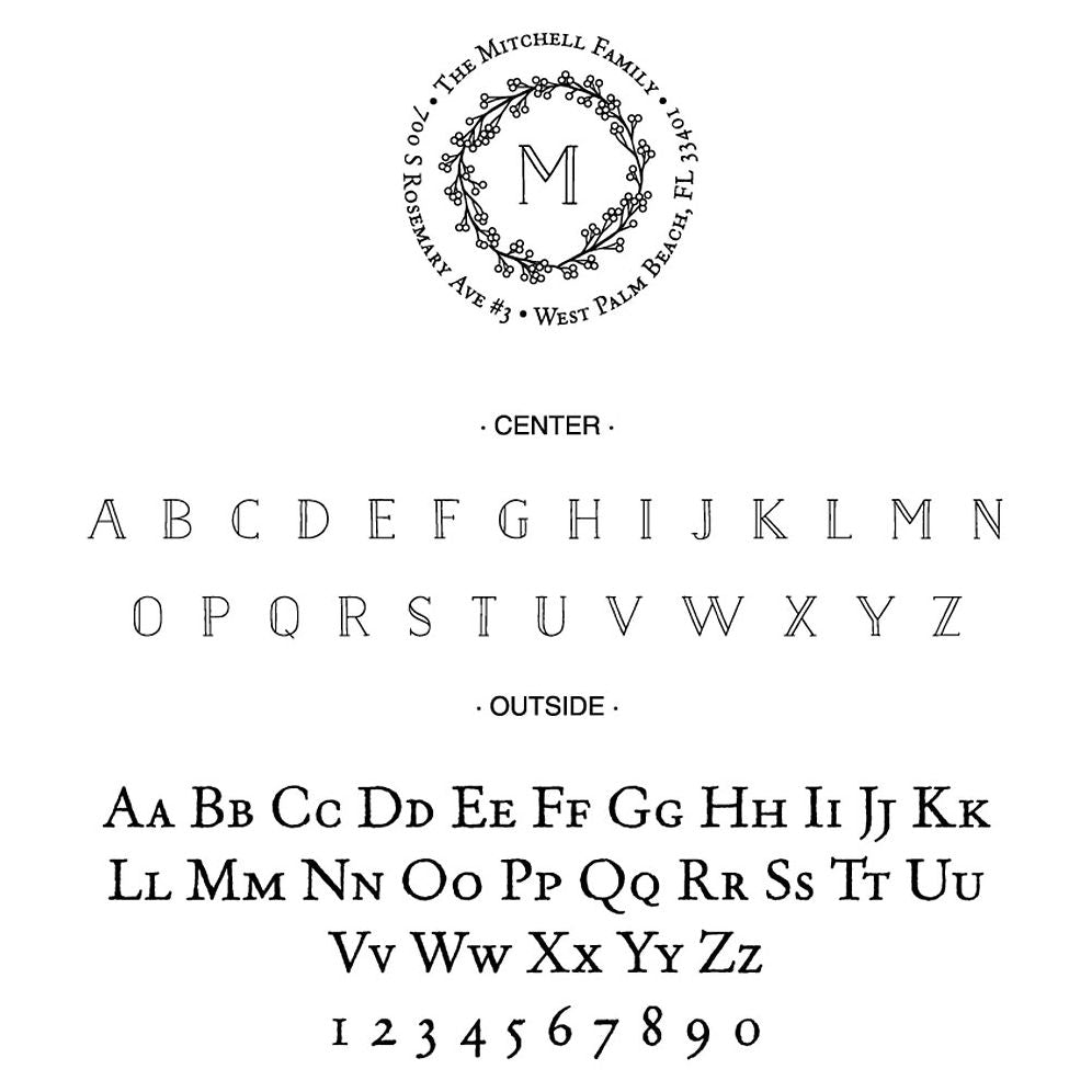 Berry Monogram Wreath Custom Stamp