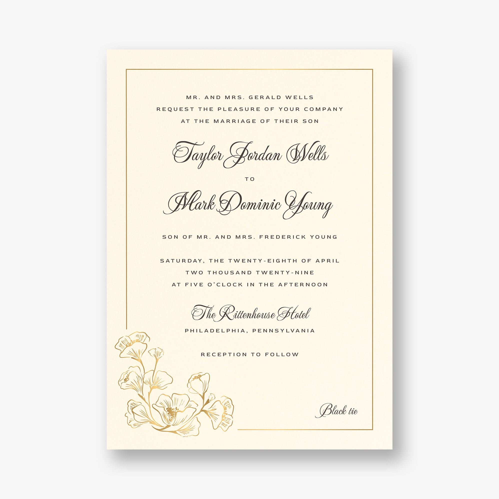 Vintage Magnolia Frame Foil Wedding Invitation