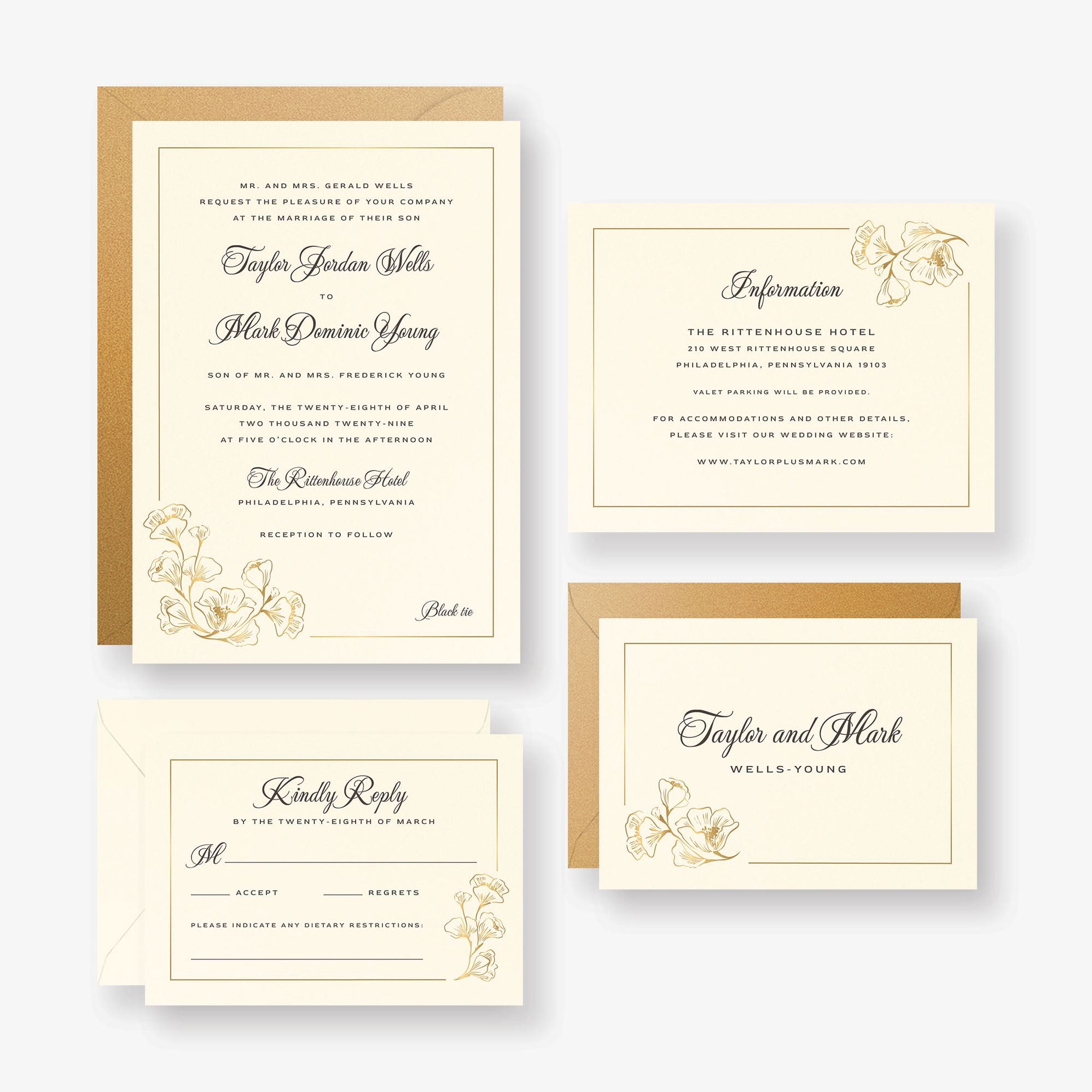 Vintage Magnolia Frame Foil Wedding Invitation