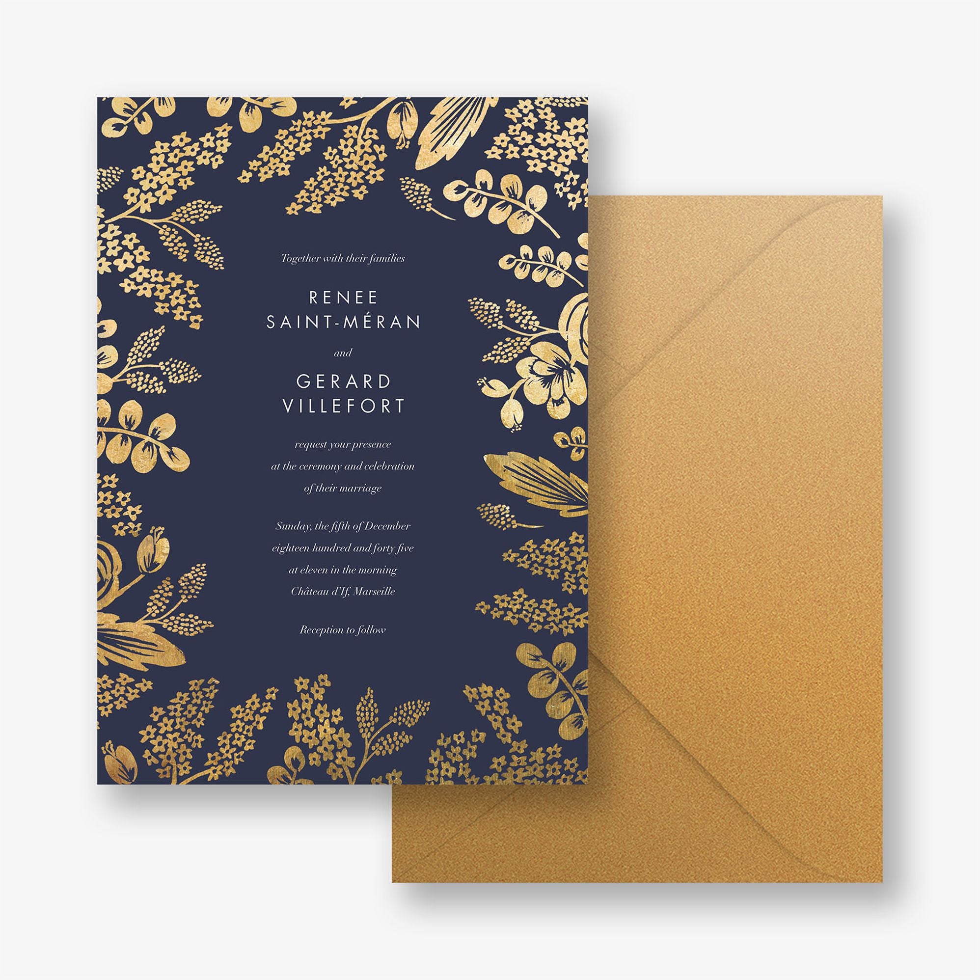 Heather and Lace Foil Wedding Invitation
