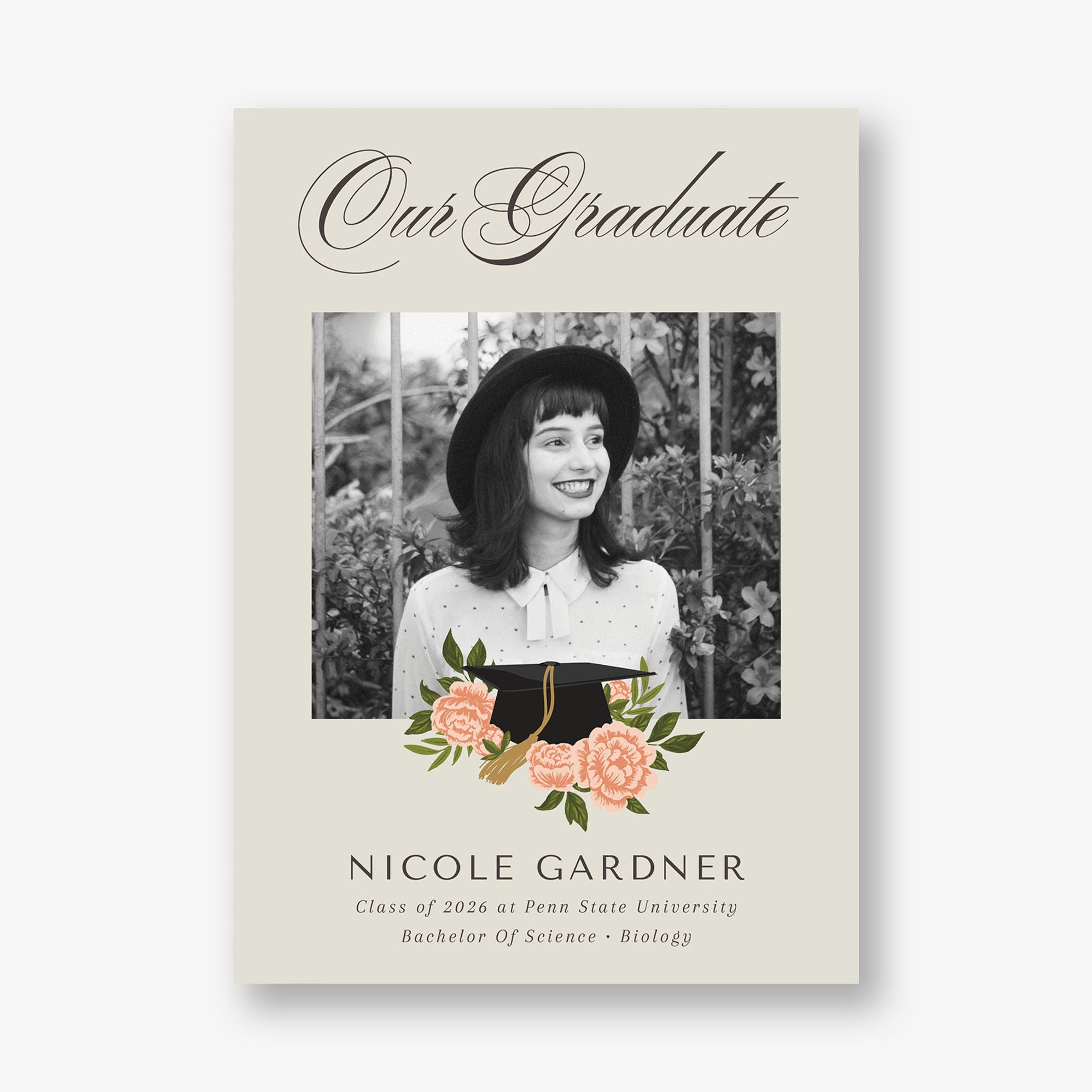 Peony Grad Cap Graduation Announcement