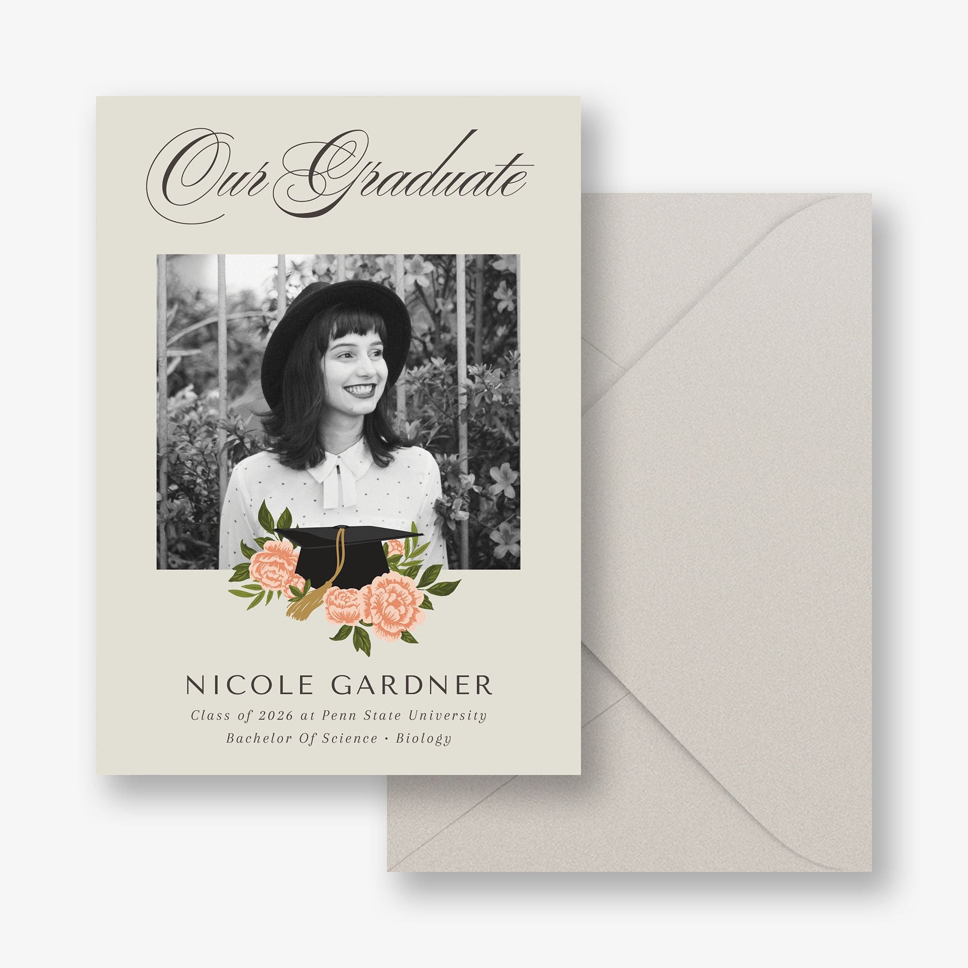 Peony Grad Cap Graduation Announcement