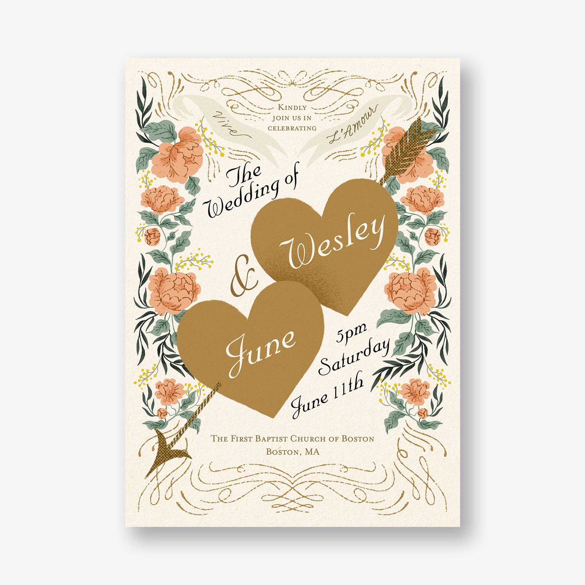 Vintage Hearts Wedding Invitation