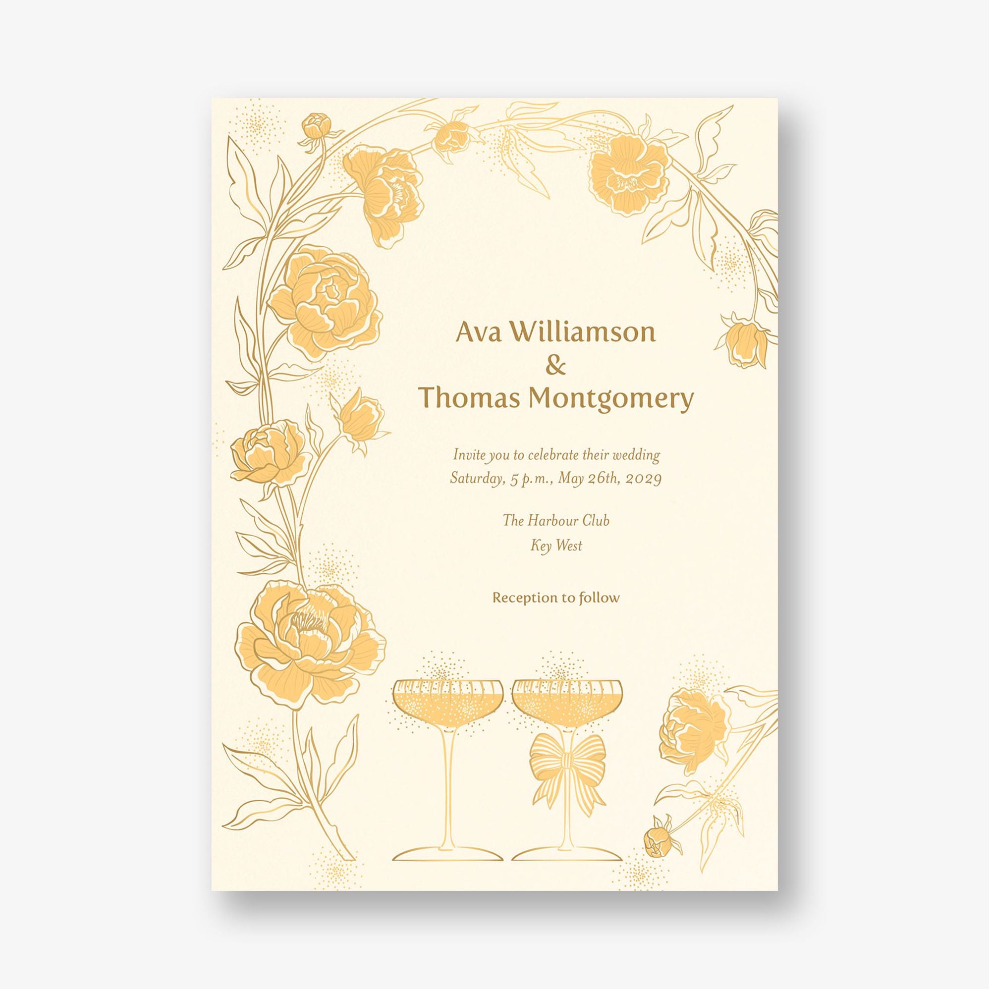 Champagne Glasses Foil Wedding Invitation